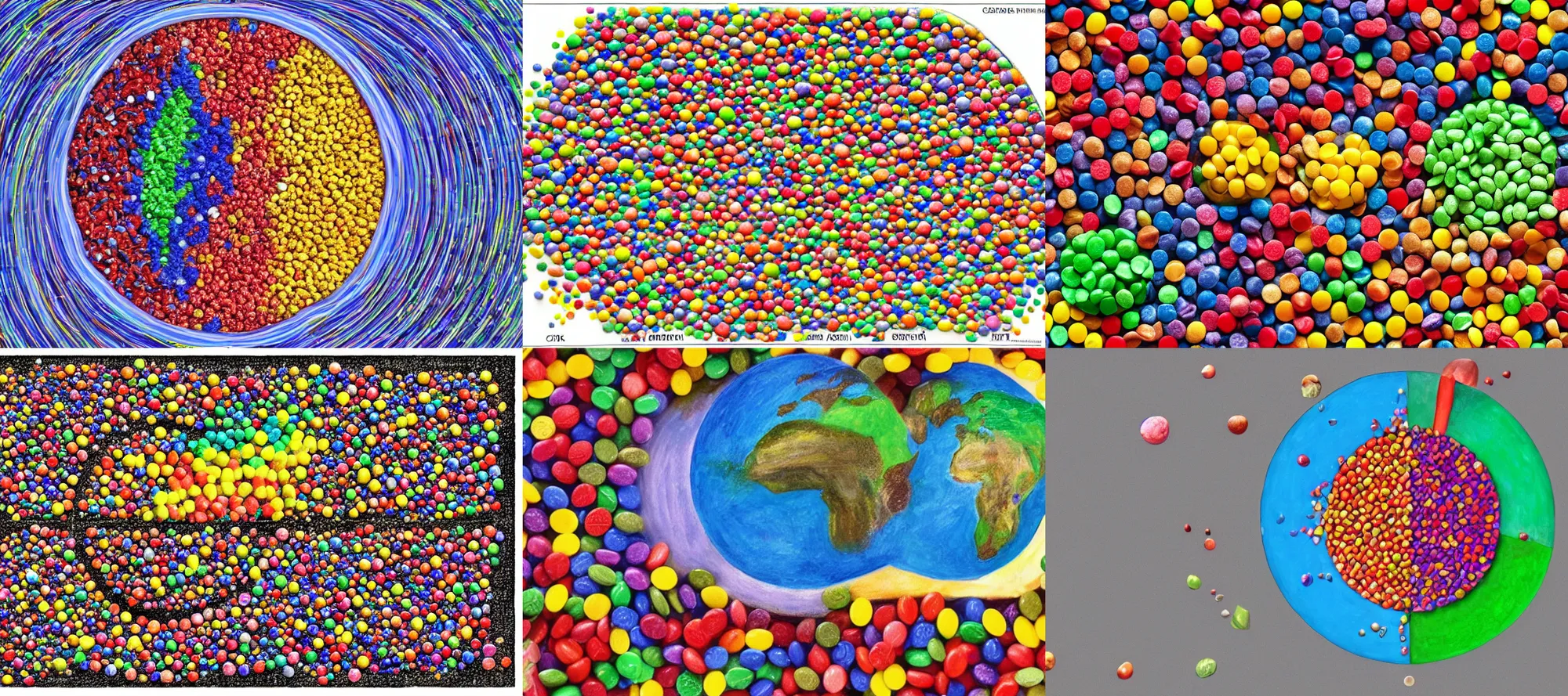 Prompt: a scientific cross section of the Earth but the core is filled with Skittles, hyper realism, detailed, simple background