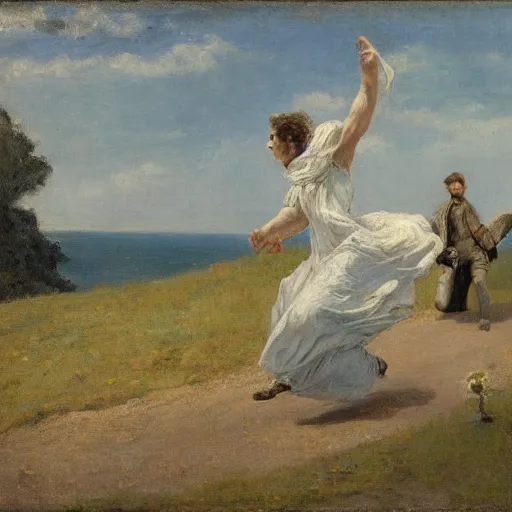 Image similar to man and woman escaping a labyrinth by alfred stevens