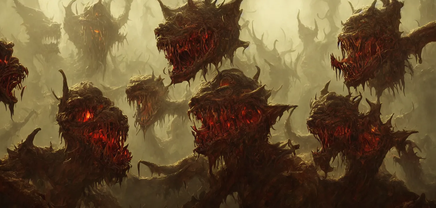 Image similar to oil matte painting, closeup portrait of ugly creepy goblins dancing in hell at ba rave cheering dancing beautiful cinematic light deep focus, elegant, digital painting, smooth, sharp focus, golden ratio, dramatic illumination, ultra realistic, 8 k, art by greg rutkowski wlop rossdraws