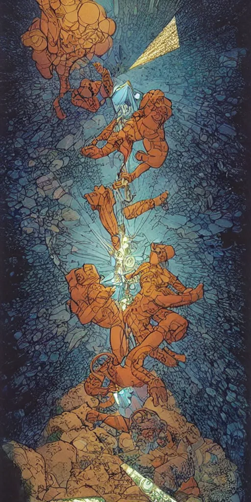 Image similar to a diamond with light shinying through it, michael kaluta, charles vess and jean moebius giraud