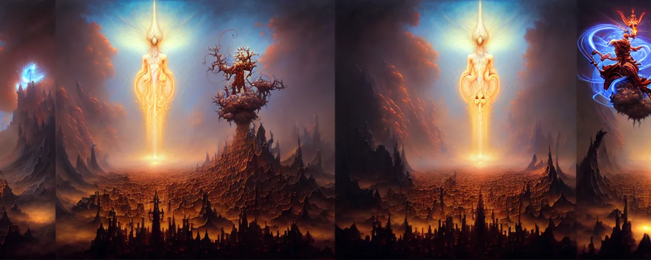 Image similar to the armies of heaven and hell, fantasy character portrait made of fractals facing each other, ultra realistic, wide angle, intricate details, the fifth element artifacts, highly detailed by peter mohrbacher, hajime sorayama, wayne barlowe, boris vallejo, aaron horkey, gaston bussiere, craig mullins