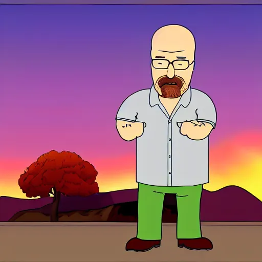 Prompt: Walter White in the style of family guy in a sunset scene