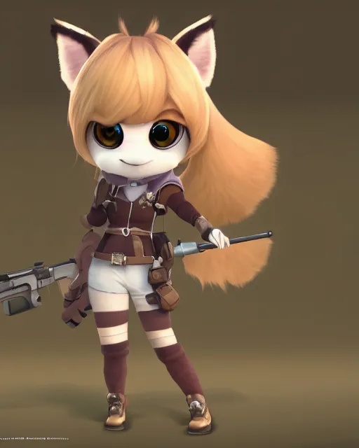 Image similar to female furry mini cute style, highly detailed, rendered, ray - tracing, cgi animated, 3 d demo reel avatar, style of maple story and zootopia, maple story gun girl, fox from league of legends chibi, soft shade, soft lighting