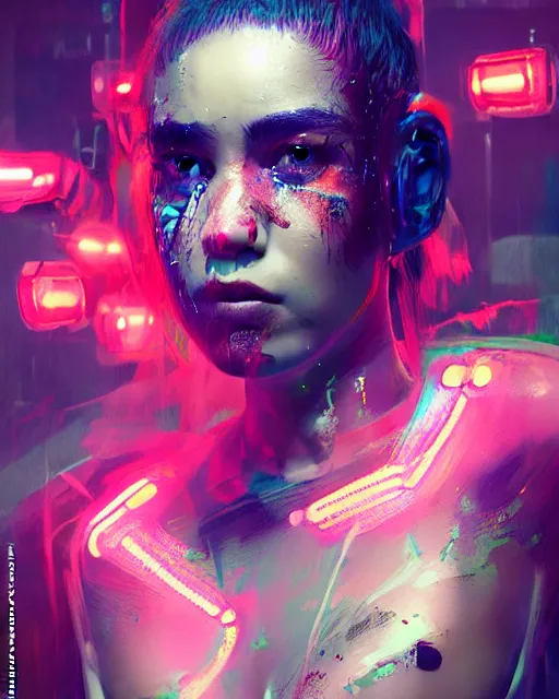 Image similar to detailed portrait Neon boxer Girl, cyberpunk futuristic neon, reflective crop top and shorts, boxing gloves, decorated with traditional Japanese ornaments by Ismail inceoglu dragan bibin hans thoma greg rutkowski Alexandros Pyromallis Nekro Rene Maritte Illustrated, Perfect face, fine details, realistic shaded, fine-face, pretty face