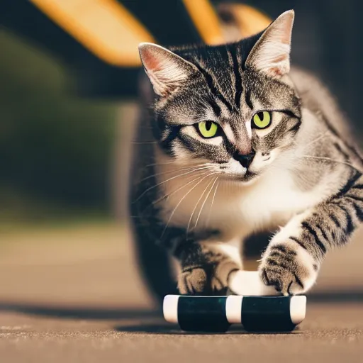 Image similar to dslr professional photo of cat skateboarding, 4 k, high detail