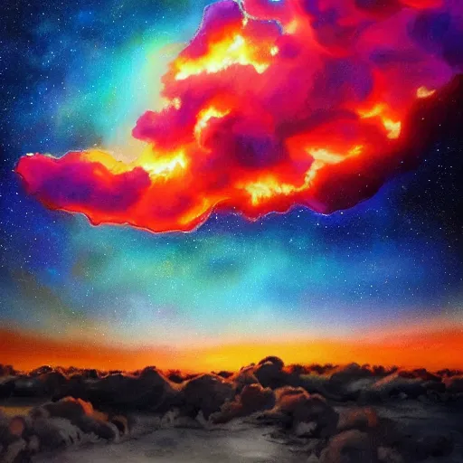 Image similar to sky fire in an alternate universe, colorful, detailed, realism, hyper-realism,