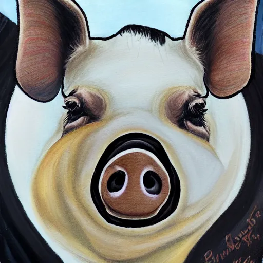 Image similar to detailed portrait painting of a pig wearing a suit