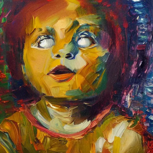 Image similar to Wonder and amazement, an expressive oil painting by Wes Wilson