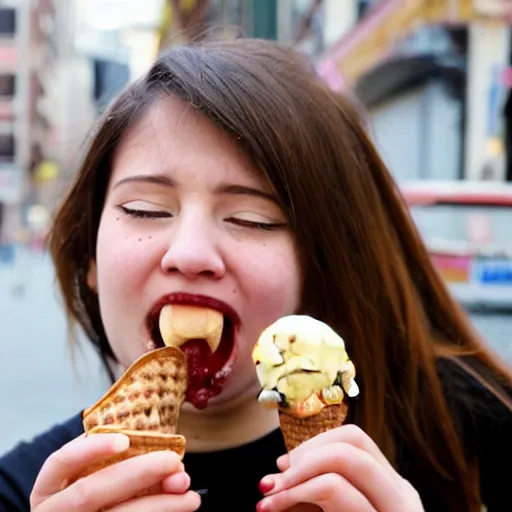 Prompt: a person tries an ice cream but it's not tasty