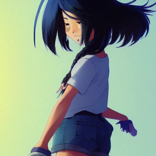 Image similar to a wholesome animation key shot of a girl with long dark blue hair and a raccoon tail, medium shot, studio ghibli, pixar and disney animation, sharp, rendered in unreal engine 5, anime key art by greg rutkowski, bloom, dramatic lighting, trending on artstation