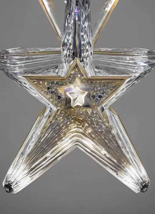 Prompt: Table lamp in the shape of a star, with precious stones, designed by Rene Lalique