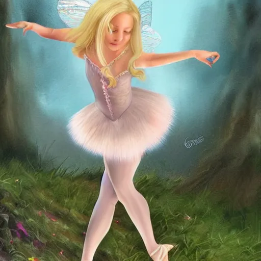 Image similar to blonde fairy ballerina, fantasy, highly detailed, digital painting, concept art, sharp focus