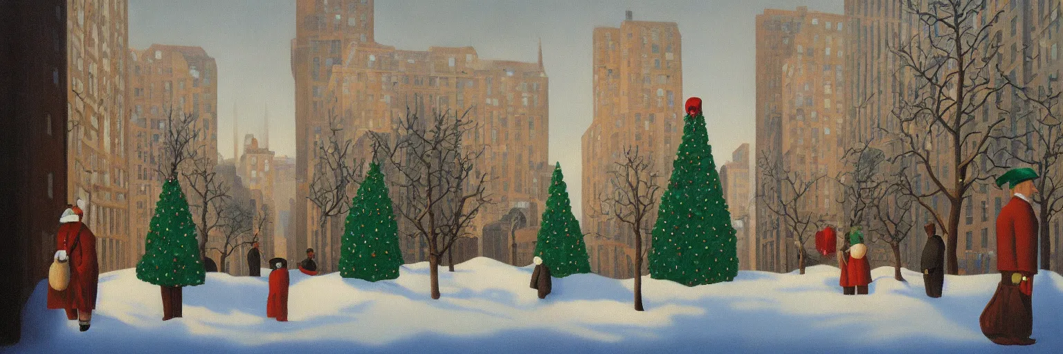 Prompt: christmas oil painting magritte