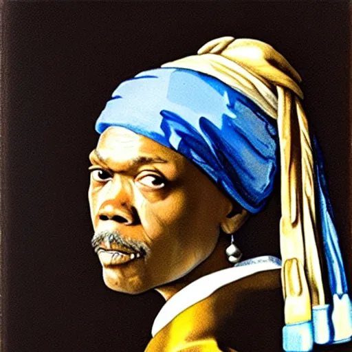 Image similar to Samuel L Jackson with a pearl earring by Johannes Vermeer