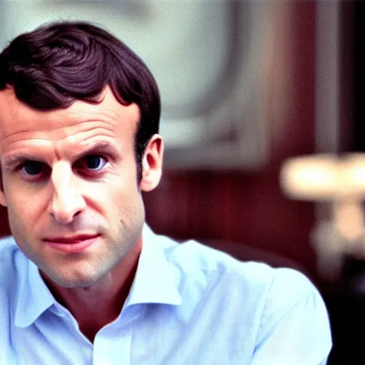 Image similar to Emmanuel Macron wearing snickers in American Psycho (1999)