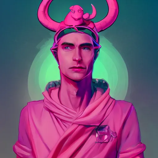 Prompt: a hot pink tiefling with a tinfoil hat, rat on his shoulder, young man, green eyes, horns, exasperated, character art, full body art, dungeons and dragons, d & d, trending on artstation, artgerm, 4 k ultra hd, sharp focus, digital art by ilya kuvshinov and ross tran