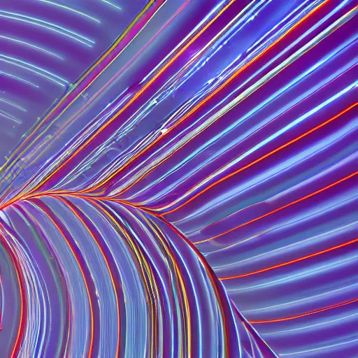 Image similar to an impression of data lines flowing in space, light spots flowing alongside the lines, implying the flow of ever long connection, trending on artstation, flowing within an interstater clouts!, making it's way across the vast universe