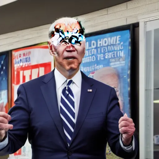 Image similar to joe biden is lost and standing in a 7 - 1 1 parking lot at 2 am looking confused