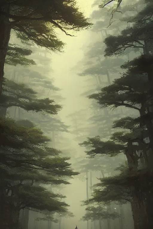 Prompt: Japanese Torii in a moutain with trees ,morning , by Grzegorz Rutkowski, concept art