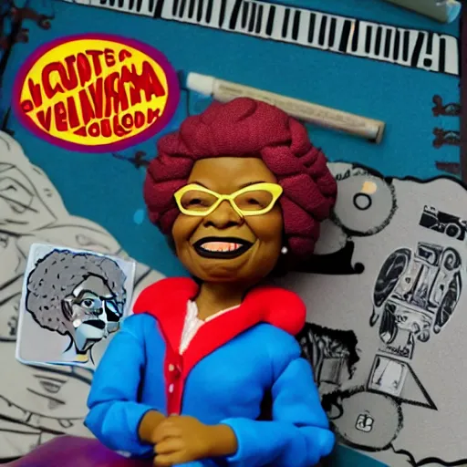 Image similar to maya angelou inventing calculus, stop motion vinyl action figure, plastic, toy, butcher billy style