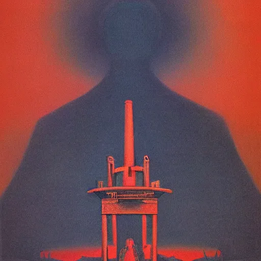 Image similar to soviet propaganda poster of a shrine to moloch in the style of beksinski