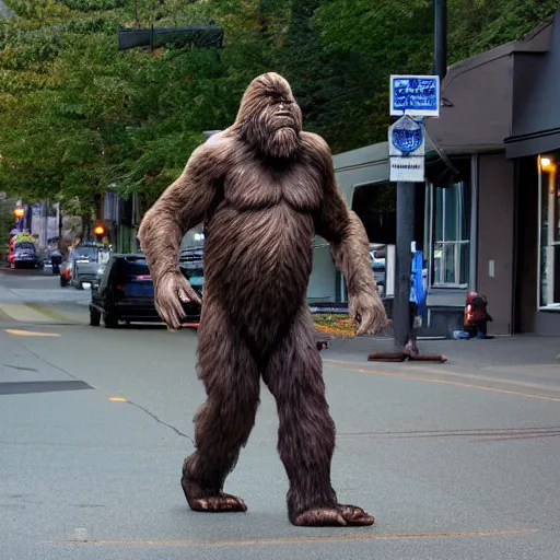 Image similar to bigfoot walking down the street in downtown Bremerton Washington