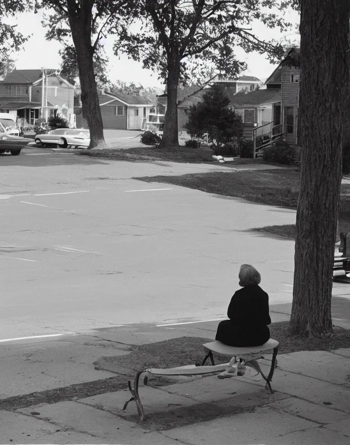 Image similar to “ 1 9 6 0 s quiet american neighborhood, a woman waiting ”