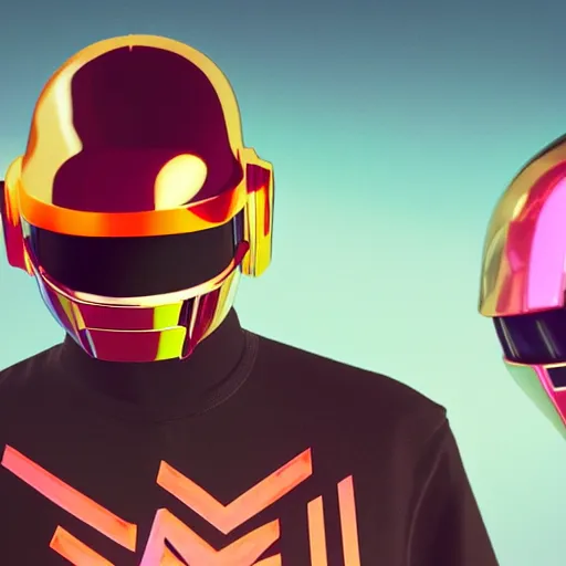 Prompt: headshot portrait of low poly 3D miniature daft punk kids standing back to back, illustration, artgerm, octane render, inspired by Greg rutkowski, colorful, studio lighting, full body