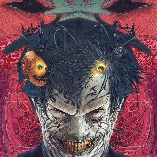 Image similar to portrait of crazy the crow, symmetrical, by yoichi hatakenaka, masamune shirow, josan gonzales and dan mumford, ayami kojima, takato yamamoto, barclay shaw, karol bak, yukito kishiro