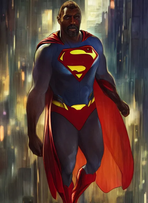 Prompt: Idris Elba as Superman (2019), zac snyder, fantasy, intricate, elegant, highly detailed, digital painting, artstation, concept art, smooth, sharp focus, illustration, art by artgerm and greg rutkowski and alphonse mucha