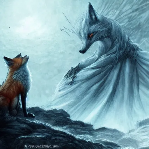 Image similar to a fox in elden ring, elden ring, dark souls, epic fantasy art