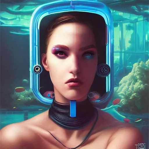 Prompt: lofi underwater cyberpunk instagram portrait, Pixar style, by Tristan Eaton Stanley Artgerm and Tom Bagshaw.