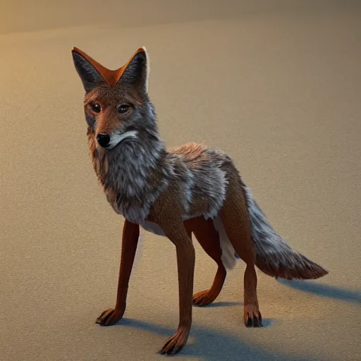 Image similar to a coyote, octane render rendered in unreal engine rendering v - ray rendered in octane highly detailed c 4 d blender rendered in maya iclone 7 reallusion character creator ( character ) unreal engine 5 rendered by octane engine cgsociety