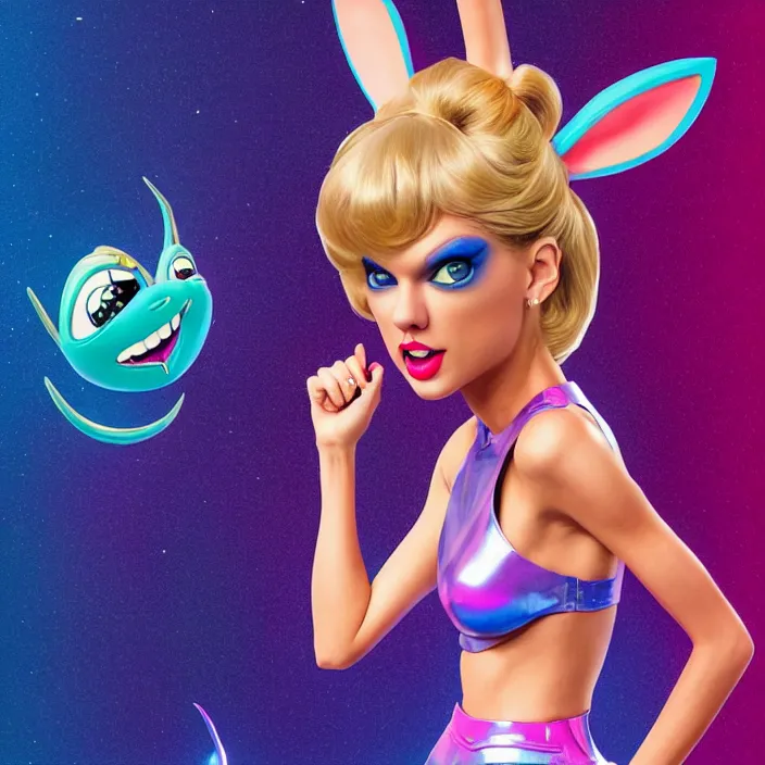 Image similar to portrait of Taylor Swift as Lola Bunny in Space Jam 1996. intricate abstract. intricate artwork. by Tooth Wu, wlop, beeple, dan mumford. octane render, trending on artstation, greg rutkowski very coherent symmetrical artwork. cinematic, hyper realism, high detail, octane render, 8k, iridescent accents