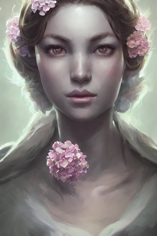 Image similar to hydrangea flower, d & d, fantasy, portrait, highly detailed, headshot, digital painting, trending on artstation, concept art, sharp focus, illustration, art by artgerm and greg rutkowski and magali villeneuve