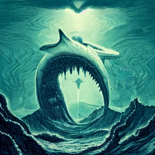 Image similar to leviathan rises up, album art, cover art, poster