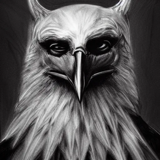 Image similar to Odin with eye-patch, two ravens, charcoal portrait, artstation, fine-detailed