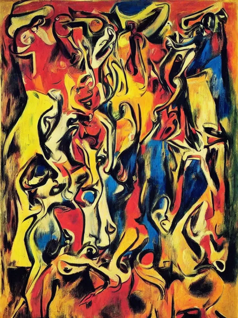 Image similar to surreal, tribal dance, art by willem de kooning, dali