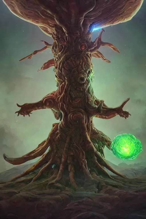 Prompt: yggdrasil as an enormous sentient deity of the stars made of exotic matter resides inside null space, a dnd illustration of an esoteric concept by cgsociety and james gurney, artstation, hdr, rtx, iridescent