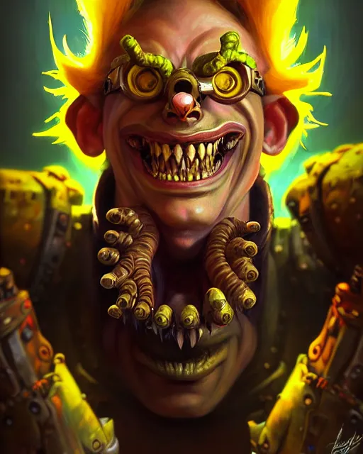 Prompt: junkrat from overwatch, frowning, fantasy, fantasy art, fantasy, colorful, elegant, character portrait, portrait, close up, highly detailed, intricate detail, amazing detail, sharp focus, vintage fantasy art, vintage sci - fi art, radiant light, caustics, by boris vallejo