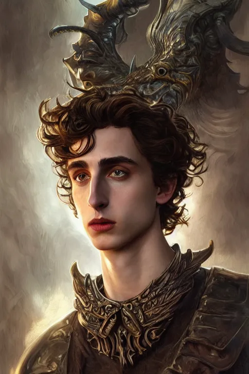 Image similar to ultra realistic illustration, timothee chalamet as perseus from baldurs gate and diablo, intricate, elegant, highly detailed, digital painting, artstation, concept art, smooth, sharp focus, illustration, art by artgerm and greg rutkowski and alphonse mucha