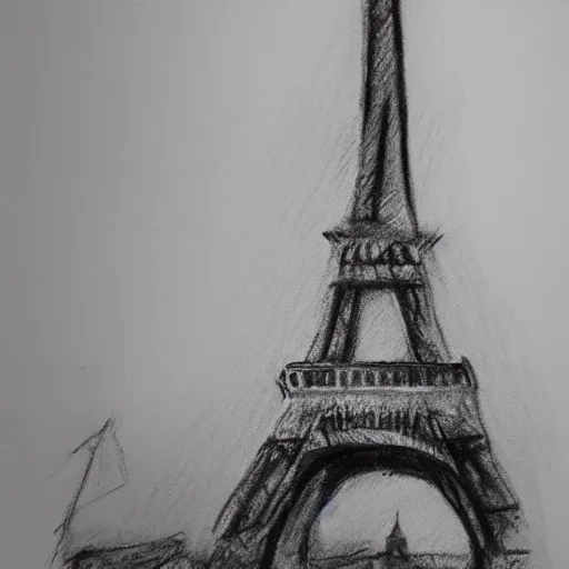 Prompt: a charcoal sketch of the eiffel tower