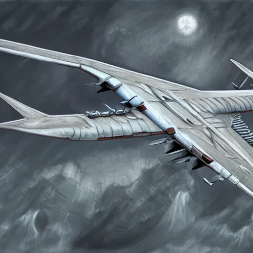 Prompt: illustration of a plane flying in the style of H. R. Giger, realistic painting, high definition, digital art, matte painting, very detailed, realistic