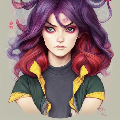 Prompt: Lofi Pokemon original character with wild rose-colored hair and heterochromia, somber, psychic fairy type trainer, Pixar style, by Tristan Eaton Stanley Artgerm and Tom Bagshaw.