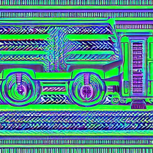 Image similar to glowing neon close - minded textured locomotive pattern, symmetrical