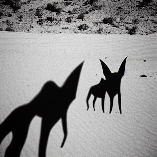 Image similar to photorealistic demonic creatures in the desert, film grain, washed out