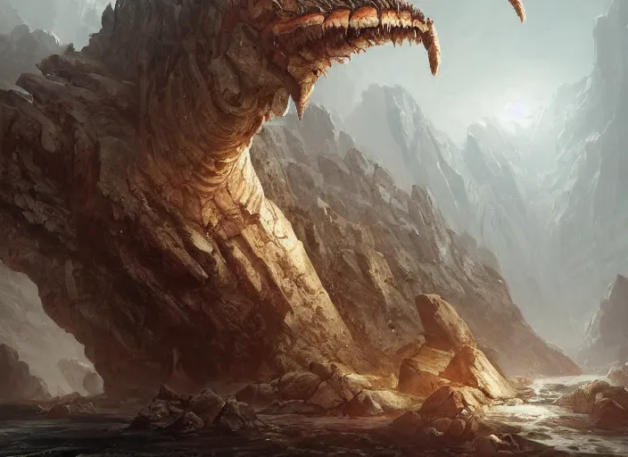 Prompt: a gigantic crustacean monster in a rocky chasm, dramatic fantasy art by greg rutkowski