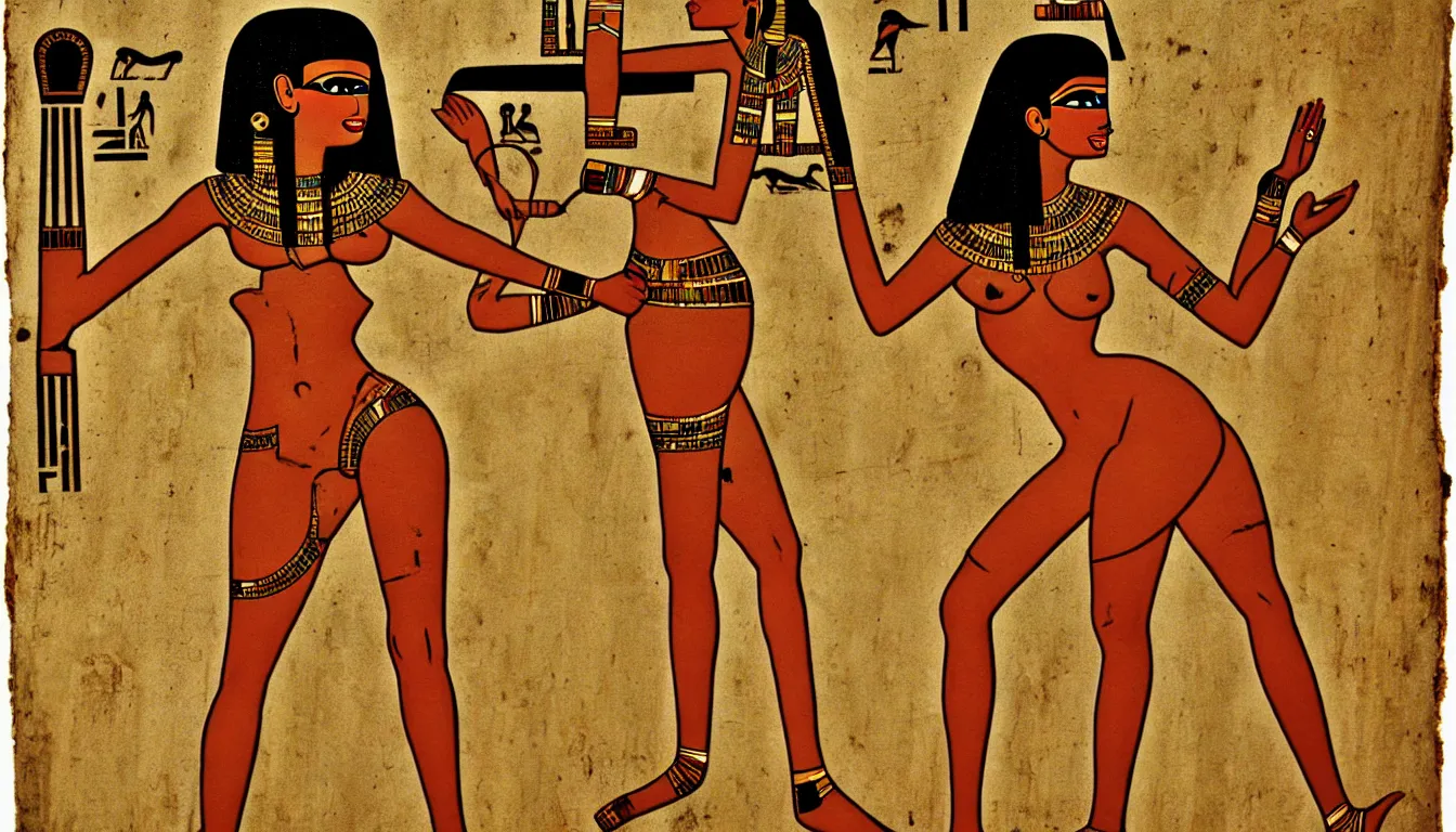 Prompt: egyptian hieroglyph of a pinup woman