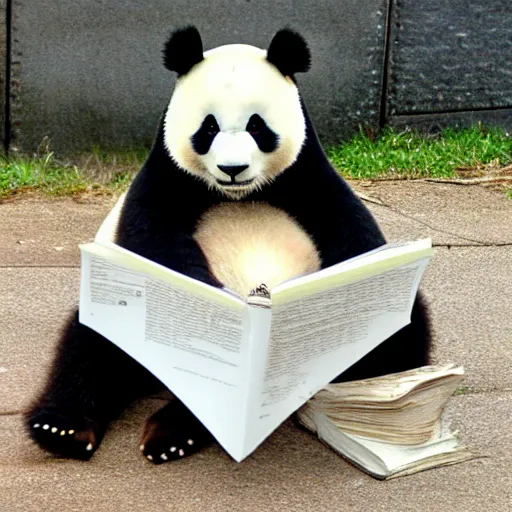 Image similar to happy panda reading student papers