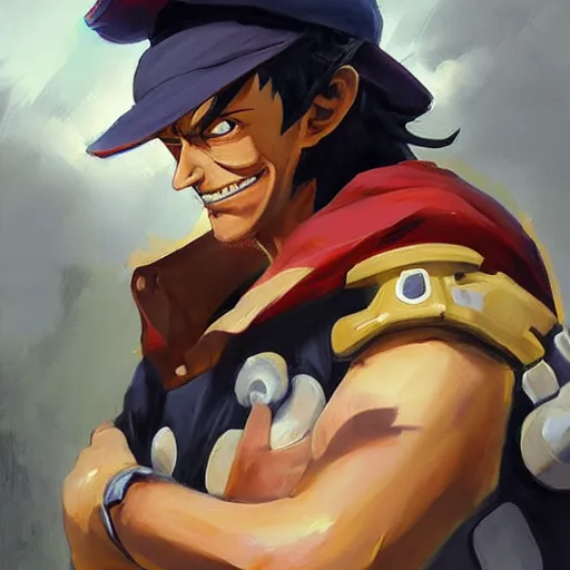 Prompt: greg manchess portrait painting of luffy as overwatch character, medium shot, asymmetrical, profile picture, organic painting, sunny day, matte painting, bold shapes, hard edges, street art, trending on artstation, by huang guangjian and gil elvgren and sachin teng